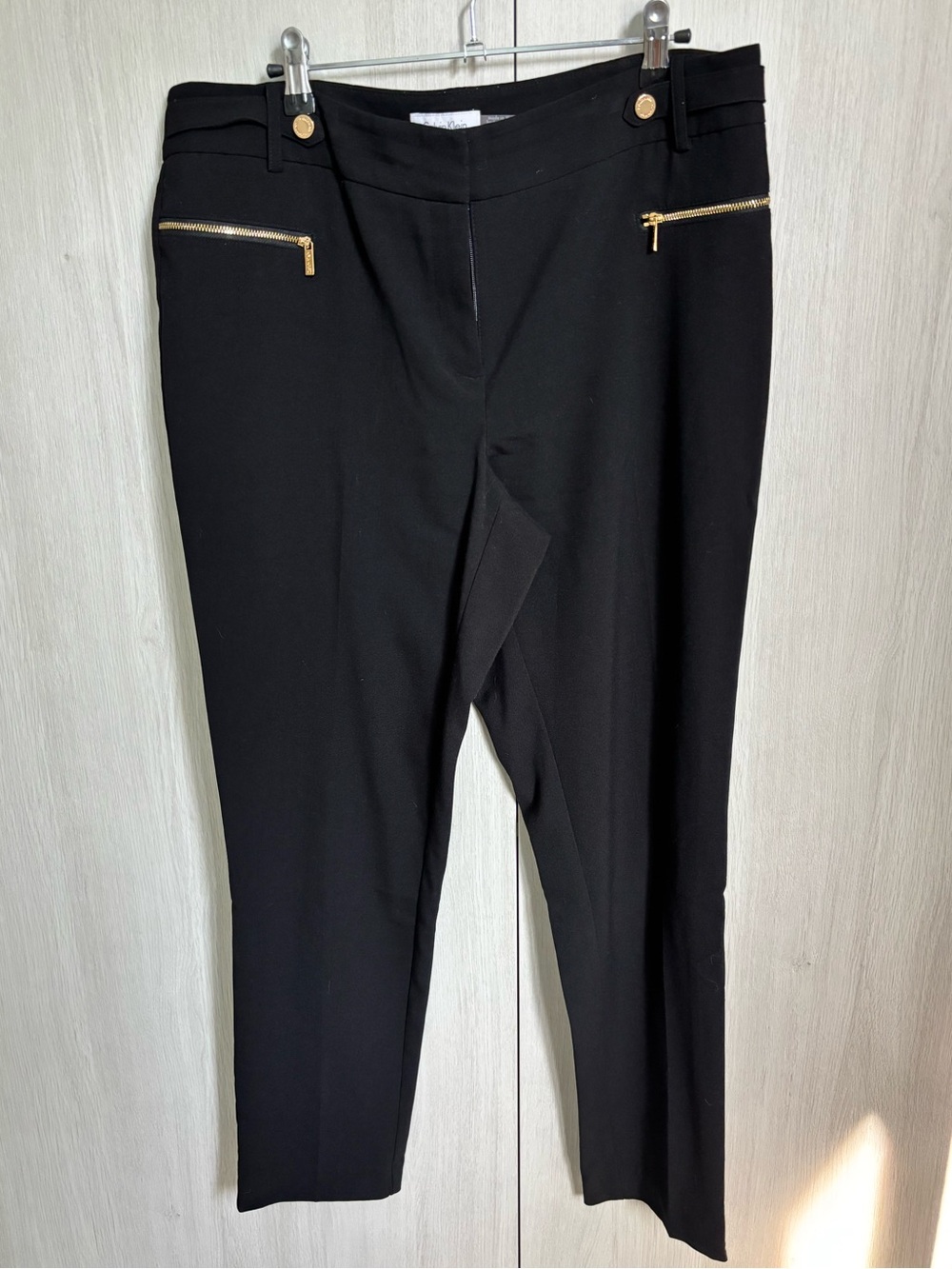 Calvin Klein Black Cropped Ponte Pants with Gold Zipper Accents